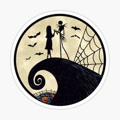 a sticker with a halloween scene on it