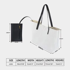 Large-capacity handbag can be carried diagonally on one shoulder or directly by hand, and can be carried in various ways. Made of PU Product consists of a customizable tote bag and a small black purse, black purse is not customizable. Due to manual measurement, the measurement error is about within 0.4". The size chart is manual measured, the margin of error is 3cm. *Shipping estimate is 3-6 weeks. Tote Bag Size Chart, Bag Size Chart, Black Mini Purse, Small Black Purse, Canvas Slip On Shoes, Handmade Belts, Auntie Gifts, Pet Scarf, Black Purse