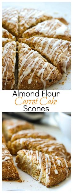 almond flour cake scones with white icing on top and the words almond flour