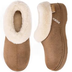 PRICES MAY VARY. SUPER COZY: Fluffy faux plush shearling from lining to collar wraps your ankle and entire feet from heel to toe for more warmth to conquer cold in this winter CHIC & CLASSIC: Seamed craft and handmade thread decor give this pair of house shoes a delicate and elegant appearance. With its thick faux leather upper, you will feel warm and comfy whether in socks or bare foot VERSATILE OUTSOLE: The slipper bottom is protected by a rubber outsole so you can step indoors and outdoors wi Foam Slippers, Cute Slippers, Winter Slippers, Winter Chic, Suede Slippers, House Shoes, Faux Fur Collar, Fur Collar, Fur Collars