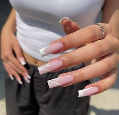 Different French Nails Art Designs, French Tip Nail Art Summer, Nails Acrylic Simple Designs, Simple Design Acrylic Nails, A Rylic Nails, Simple French Tip Designs, Nail French Designs, White French Nails With Designs, Cute Simple Acrylic Nails