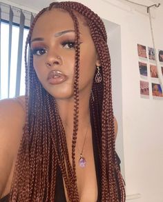 Hair Braids With Curls, Curls Hair Styles, Press On Nail Art, Burgundy Box Braids, Curled Hair With Braid, Nail Almond, Red Box Braids, Big Box Braids Hairstyles