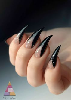 Bold & Beautiful: Uniquely Captivating Black Tip Nail Designs! 32 Classic Black Nails Classy, Short Claw Nails Black, Black Short Stiletto Nails, Black Tip Stiletto Nails, Small Stiletto Nails, Goth French Tip Nails, Black Sharp Nails, Black Claw Nails, Black Tip Nail Designs