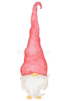 a watercolor drawing of a red and white gnome's hat on a white background