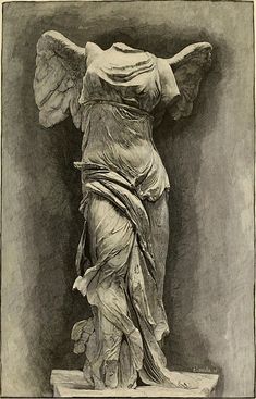 a drawing of an angel standing on a pedestal