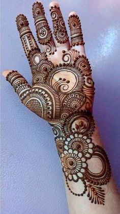 the hand is decorated with henna designs