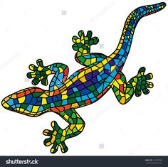 a stained glass lizard on white background