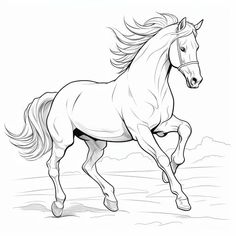 a horse running in the grass coloring page