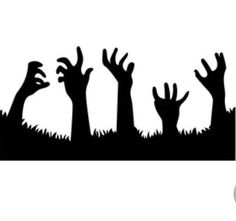 zombie hands coming out from the ground with grass and sky in the backgroud