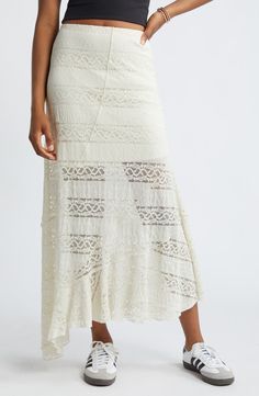 BP. Asymmetric Lace Midi Skirt | Nordstrom Gonna Midi, Skirt Images, White Lace Skirt, Lace Midi Skirt, Skirt White, Asymmetrical Skirt, Lace Midi, Bridal Lingerie, Women Maxi