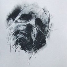 a black and white drawing of a man's face