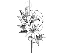 a black and white drawing of flowers on a pole with the letter c in the middle