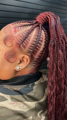 Instagram Braided Ponytail With 2 Braids, Hairstyle In Braids, Stitch Braid Updo Ponytail, Two Braids Leave Out, Braided One Ponytail, Braided Stitch Ponytail, Scalp Braid Ponytail, Unique Birthday Hairstyles, Trible Braids Freestyle Sew In