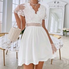 White Lace Never Worn Has Zipper Cute For Bridal Shower Or Rehearsal Dinner Shein Bodycon Dress, Hot Pink Party Dresses, Ruffled Sleeve Dress, Curve Hugging Dress, Pink Tulle Dress, Red Satin Dress, Pink Party Dresses, Striped Dress Summer, Floral Bodycon