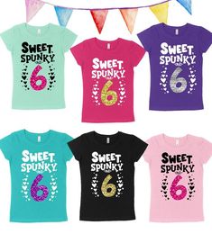 six girls't - shirts with the number six in different colors and numbers on them