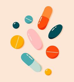 Colorful pills, drugs, vitamins set. Healthcare, coronavirus and medicine concept. Hand-drawn modern vector illustration for web banner, card design. Christmas Guide, God Pictures, Web Banner, Design Design, Graphic Design Inspiration, Vector Graphics, Premium Vector