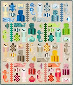 an image of a quilt with many different animals on it and the words, elizabethgh follow