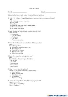 a question sheet for the summer test