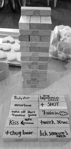 a stack of wooden blocks sitting on top of a table