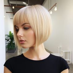 50 Yo Hairstyles, Short Stacked Hair With Bangs, Straight Short Bob Haircut, Inverted Bob With Bangs, Straight Bob With Bangs, Short Straight Hairstyles, Stacked Inverted Bob, Inverted Bob Haircut, Platinum Bob