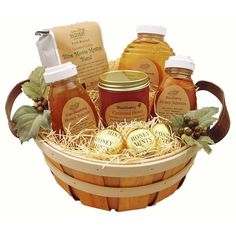 a basket filled with lots of honey in it