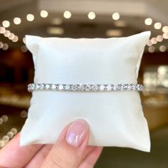 14K White Gold Lab Grown Diamond Tennis Bracelet Diamond Shape: Round Total Diamond Weight: 8.12ct Approx. # of Diamonds: 42 Bracelet Length: 7" Safety Clasp Learn more about lab grown diamonds.