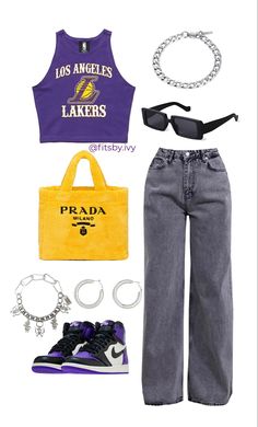 76ers Outfit Women, Basketball Jersey Dress Outfit, Laker Game Outfit Women, Lakers Jersey Outfit Woman, Lakers Game Outfit Women, Basketball Aesthetic Outfit, Lakers Outfit Women Style, Laker Outfit Women Style, Nba Outfit For Women