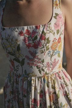 Scoop Neck Dress in Multi Floral | Over The Moon Unique Clothing Aesthetic, Sewing Aesthetic Ideas, Dress Cute Aesthetic, How To Sew A Dress, Floral Dress Aesthetic, Simple Summer Dress, Sewing Aesthetic, Watercolor Floral Dress, Crafts Table