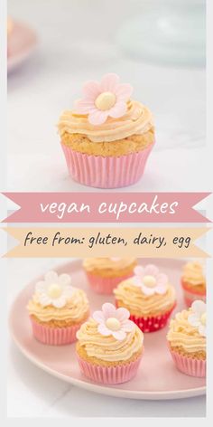 vegan cupcakes on a pink plate with the title overlaying it