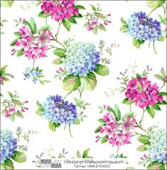 a white background with purple and blue flowers