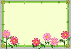 a frame with pink flowers and bamboo sticks on the side photo template for greeting cards or scrapbooking