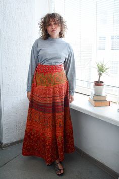 Vintage authentic 70's bohemian cotton patterned handmade wrap skirt. UK size not written but looks very flexible because there is just wrap around fastening. Model size on the photo is 8. Length 44 inches. Vintage Cotton Maxi Skirt, Vintage Long Skirt For Festival, Skirts Long, Winter Skirt, Indian Cotton, Wrap Skirt, Favorite Outfit, Art Collection, Womens Skirt