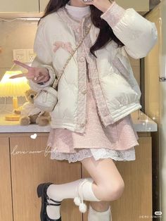 Yami Kawaii Outfit Ideas, Soft Core Outfits, Puffy Sweater, Kawaii Outfit Ideas, Kawaii Sweater, Old Fashion Dresses, Aesthetic Cute, Swaggy Outfits, Really Cute Outfits