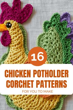 Easy Chicken Crochet Potholder Patterns Cat Pot Holders, Round Potholder Crochet Pattern Free, Free Crochet Patterns For Chickens, Crochet Chicken Pot Holder, Vintage Potholders Free Pattern, Free Crochet Pot Holder Patterns, Chicken Potholders Crochet Free Pattern, Chicken Pot Holders Crochet Free Pattern, Farm Crochet Patterns