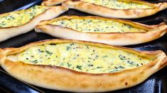 baked bread with cheese and spinach in an oven