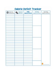 Calorie Deficit Tracker Printable, Calorie Deficit Tracker, Calorie Calendar, Food Calories List, Free Printable Calendar Templates, Skin Diet