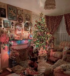 a living room filled with furniture and a christmas tree