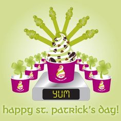 a digital scale with ice cream cones and shamrocks on it that says yum happy st patrick's day