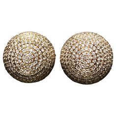 A gorgeous pair of contemporary dome shaped huggie earrings done in 18K rose gold and pave set with approximately 5.60cttw in H-I color Si1-2 clarity round diamonds. These stunning earrings have posts with omega backs. Dimensions/Weight: Earrings measure .70” in diameter and weigh 13.7g. Condition: All stones are secure and in perfectly wearable condition. Backs function as intended. E-CAANL Earring Video, Pave Diamond Earrings, Diamond Huggie Earrings, White Gold Set, Stunning Earrings, Modern Earrings, Stone Cuts, Princess Cut Diamonds, Diamond Stone