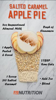 an advertisement for salted caramel apple pie with information about the ingredients and how to use it