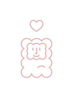 a pink line drawing of a teddy bear with a heart above its head on a white background