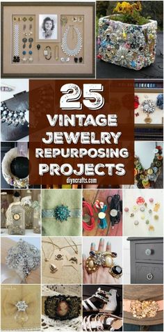 the cover of 25 vintage jewelry repurposing projects, with pictures of various items