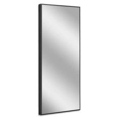 a bathroom mirror with a black frame on the front and back side, against a white background