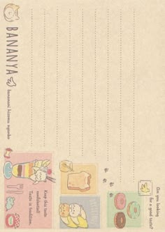 an old fashioned postcard with the words banana and donuts on it's side