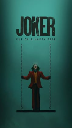 the joker is on a swing in front of an advertisement for it's upcoming release