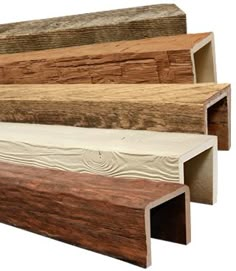 four different types of wood planks stacked on top of each other in various colors