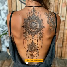 the back of a woman's body with tattoos on it