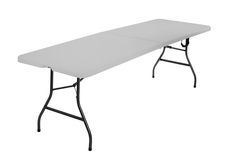 a long white table with black legs on a white background and no people around it