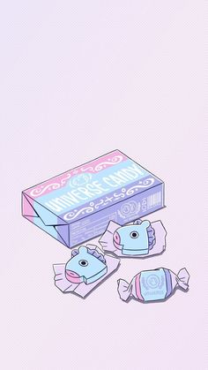 an illustration of two candy boxes and one is pink with blue on the inside, while the other has purple on the outside