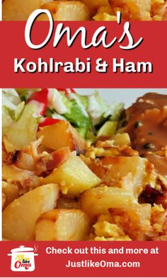 an image of food with the words oma's kohlrabi and ham